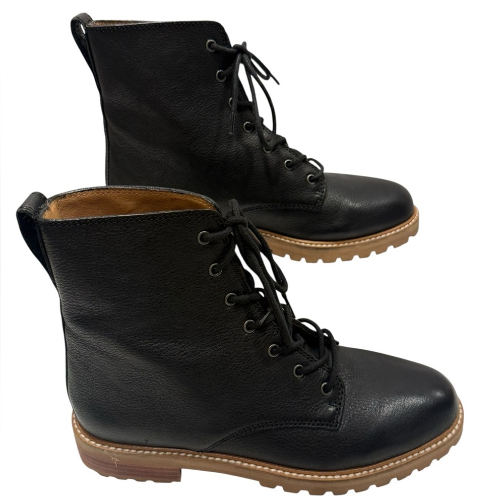 Madewell Clair Lace Up Boots Womens 6 Black Leather Lug Sole Combat Ankle Boots